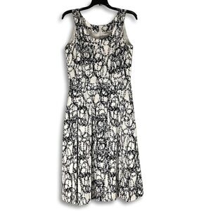 Calvin Klein A-Line Midi Dress Womens 8 Black White Abstract Sleeveless‎ Lined